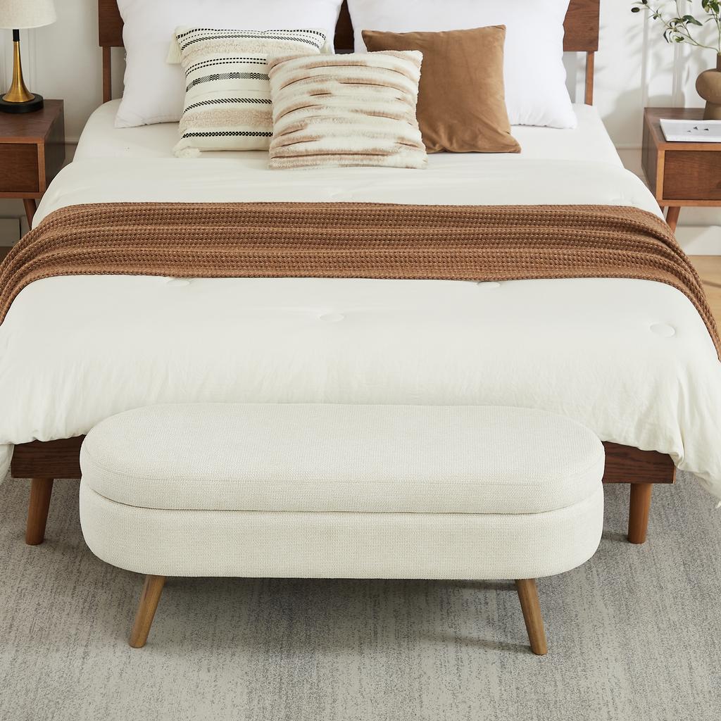 Bench with Storage Space, 110 Cm Long, Modern, with Chenille Cover, Ideal for Changing Shoes, Suitable for Bedroom, Hallway or Living Room
