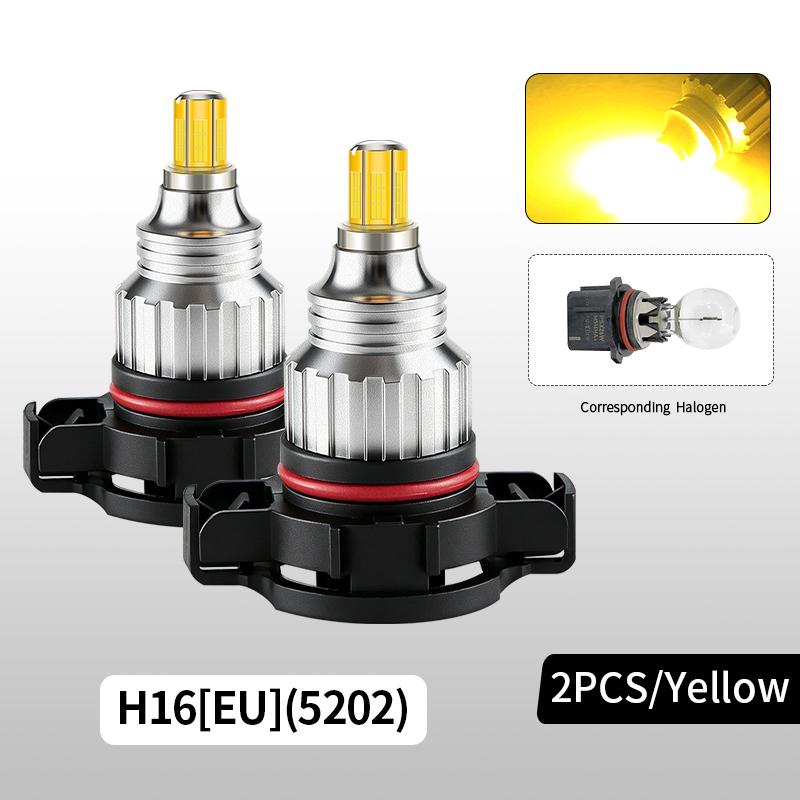 2PCS 5202 H16(EU) Car LED Turn Signal Fog Light PS19W PS24W 5201 PSY24W PSY24Wsv DRL Bulbs Amber Front Headlight Auto Accessory