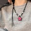 Pink Star Love Leather Rope Necklace Female Niche Premium Sweet Cool Style Hip Hop Sweater Sweater Chain Spice Girl Accessories