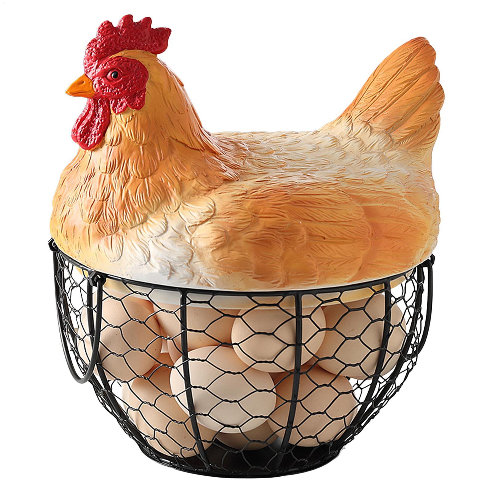 

Retro Realistic Hen Hatching Egg Storage Basket With Lid Metal Storage Holder Kitchen Decoration Ornament For Fruit Snack CN