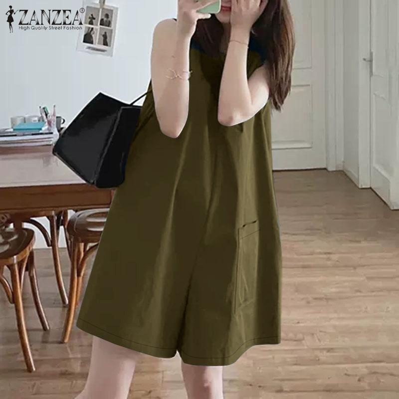 ZANZEA Womens Loose Casual O-neck Sleeveless Summer Short Jumpsuits Overalls