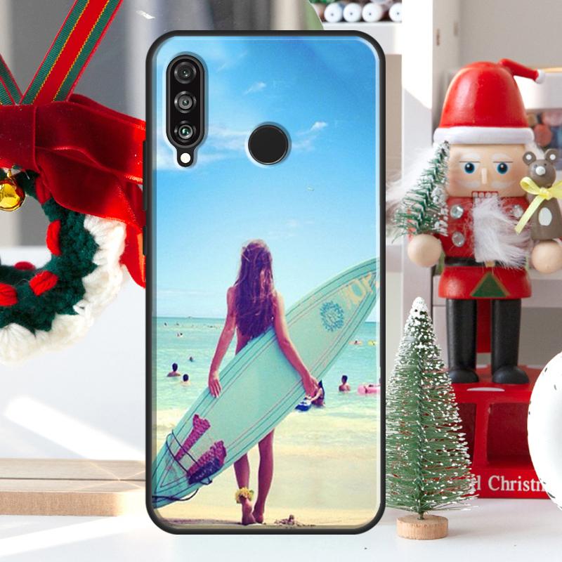 HAWAII BEACH SURF GIRL SURFING ART For Huawei Nova 9 10 SE 11 Pro Y60 Y70 Y90 Y61 Y91 Y72 Y73 12i 11i 8i P20 P30 P40 Lite Case