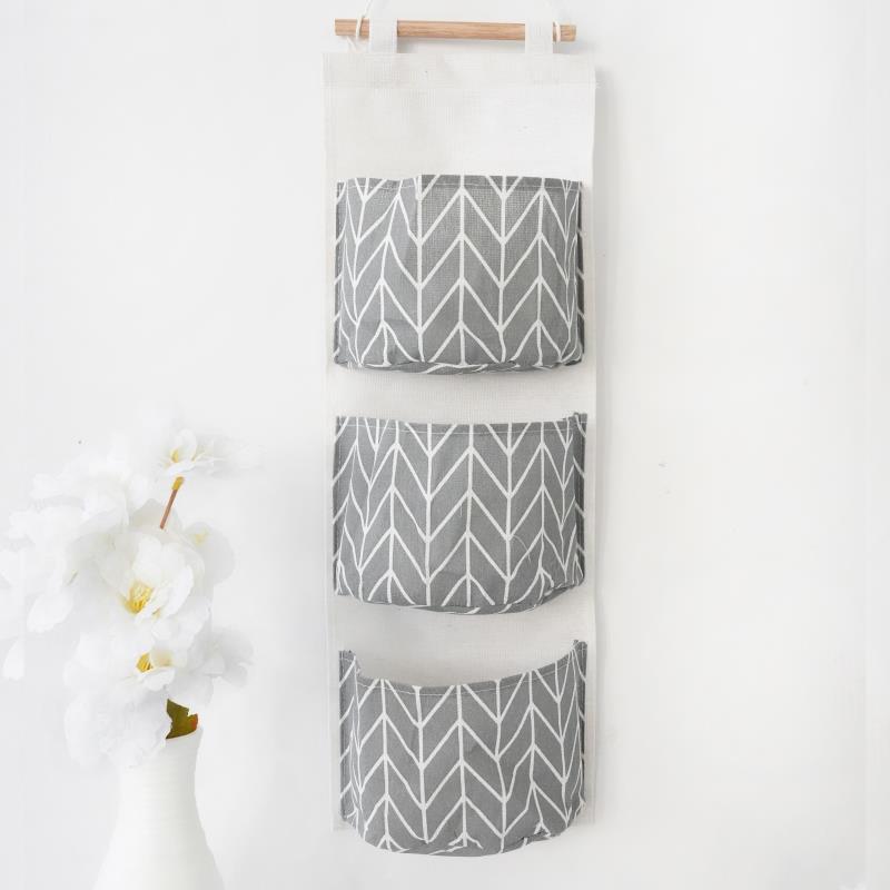 Three-Pocket Cotton Linen Over-the-Door Hanging Storage Bag