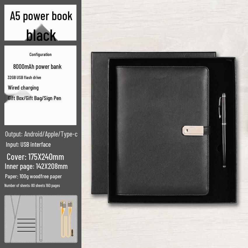 A5 Multi-Function Notebook Gift Set with USB & Wireless Charger - Customizable Logo Option
