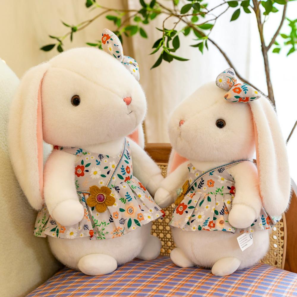 Schattig Klein Wit Konijn Knuffel Speelgoed Bloemenrok Konijn Pop