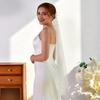 Pearls Crystal Decors Bridal Veils with Hair Comb Seethrough Sheer Single Layer Head Veils for Wedding Event Photography