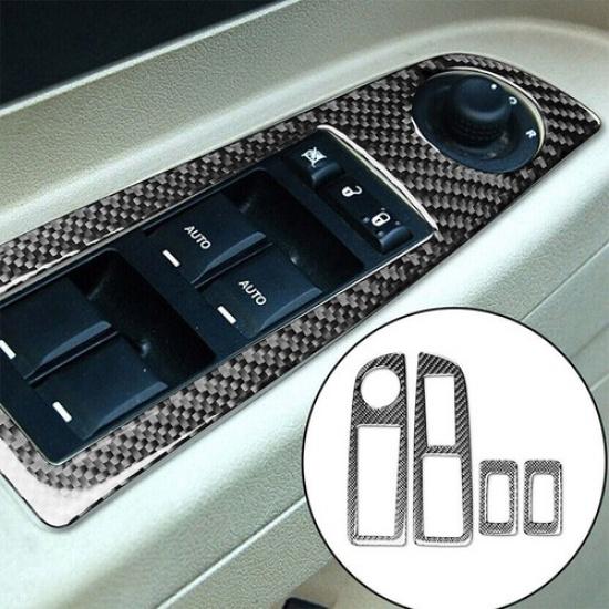 4Pcs For Chrysler 300 300C 05-07 Carbon Fiber Interior Window Control Cover Trim