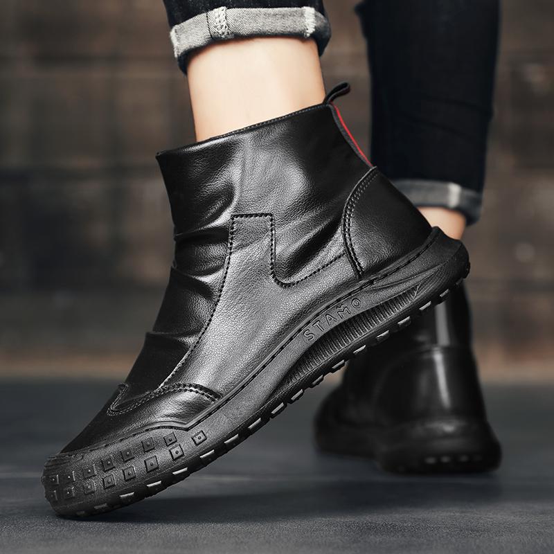 22 autumn and winter zipper Martin boots British high-top leather boots non-slip casual leather shoes all black