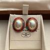 Oval Symphony Pearl Stud Earrings Contrasting Color Painted Texture Retro Art Exquisite Premium Earrings