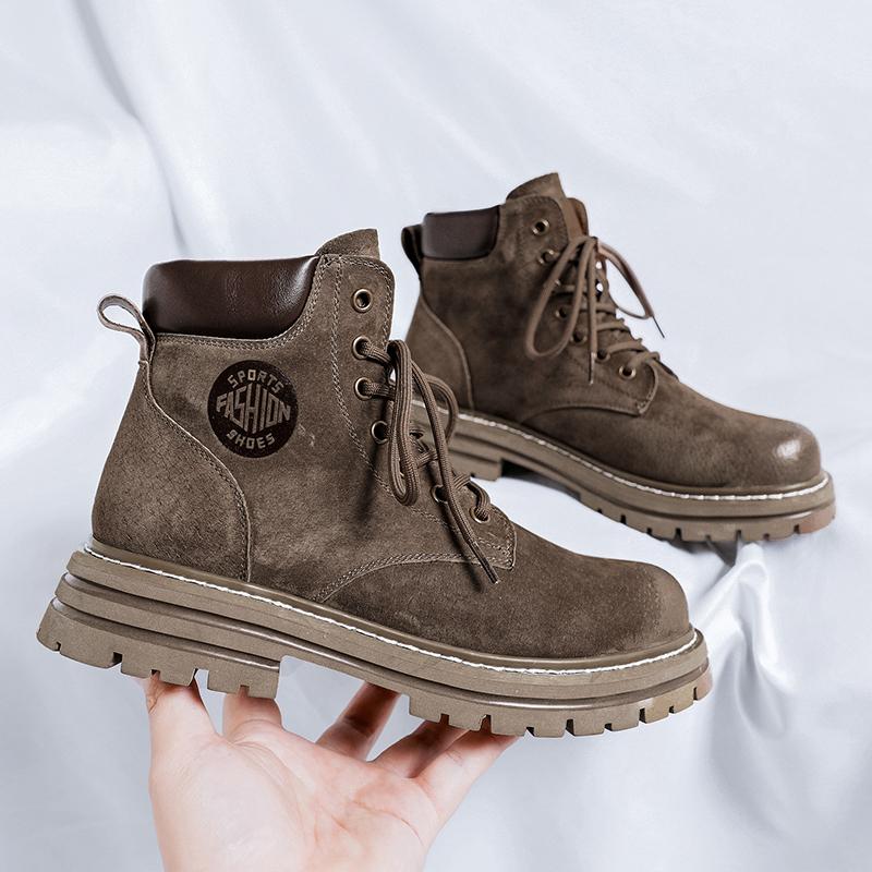 Fashion Men's Retro Boots British Style Work Shoes Autumn Winter Thick Bottom High Top Non Slip Warm Casual Leather Motorcycle Boots