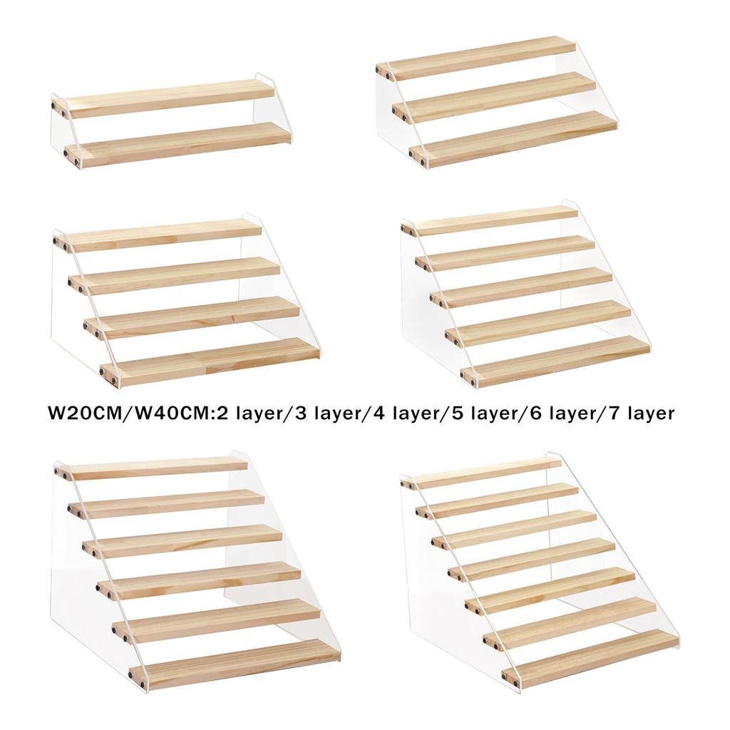 Acrylic Wooden Display Stand Shelf Glasses Cosmetic Doll Ladder Riser Stand