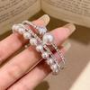 Silver Pearl Rhinestone Layered Open Bangle: Elegant French Retro-Style Bracelet