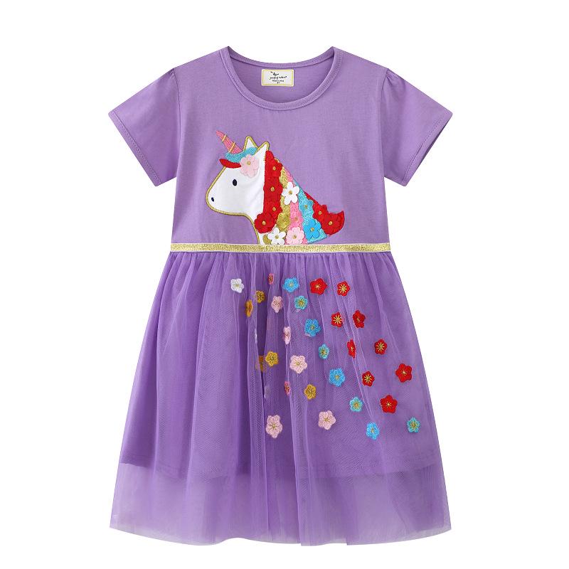 Girls  Mesh Princess Dress - My Little Pony Barbie Short Sleeve Gown 4T/95-100CM