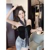 Leopard print tube top season sleeveless top sling vest women's summer pleated design sense neck silk scarf backless American hottie