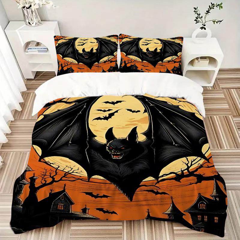 3pcs Bat, Spooky Night Duvet Cover Set, Soft Comfortable Duvet Cover,Guest Room (1*Duvet Cover + 2*Pillowcase, Without Core) yy251104136