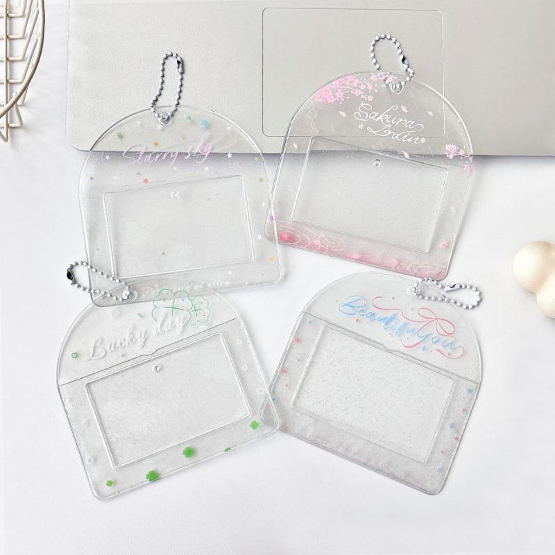 Transparent Sweet Horizontal Kpop Photocard Holder Retro Japanese Lucky Clover Cute Portable Keyrng Student ID Card Protector
