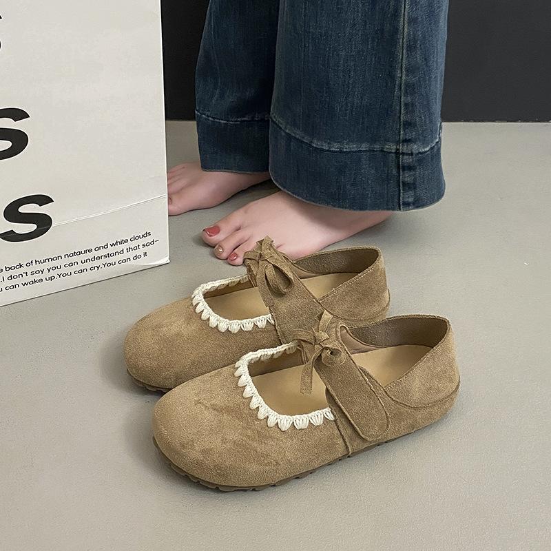 

Bow lace Mary Jane single shoes women s spring new versatile Boken one-pedal shallow single shoes 40 хаки