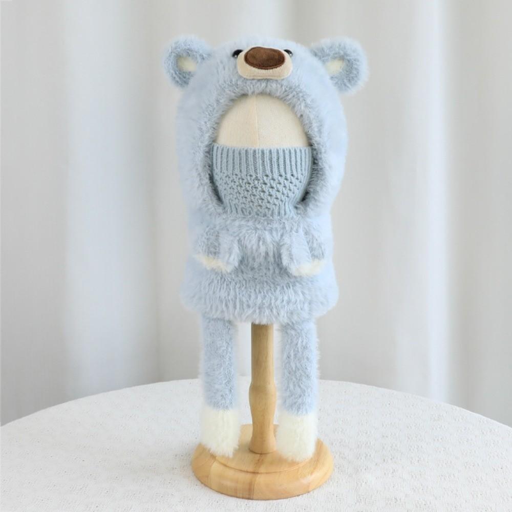 3-in-1 Design Winter Balaclava Hat Polyester Plush Bear Hat Soft Ear Flap Hood Hat  Outdoor Play