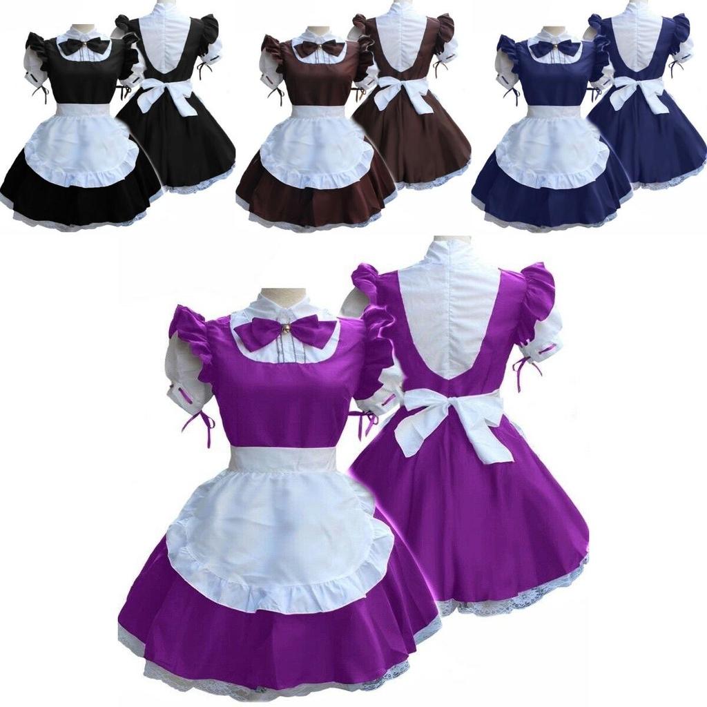 Damen Kurzarm Retro Dienstmädchenkleid mit süßem Puppenkragen und Prinzessinnen-Ästhetik