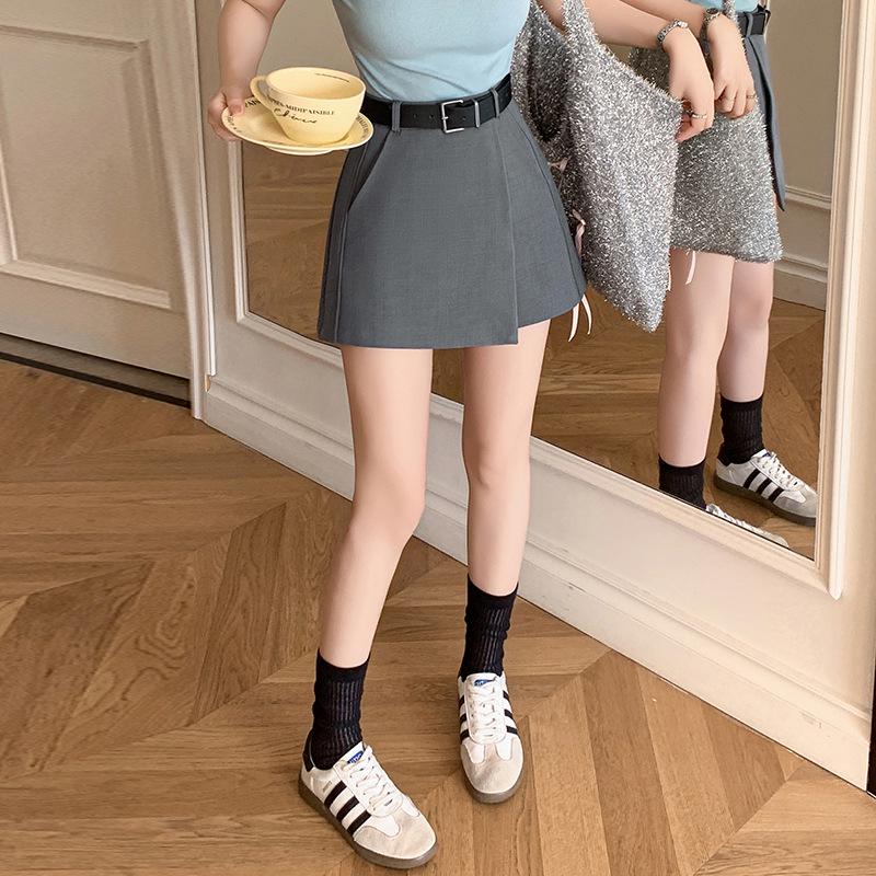 Women's High-Waist A-Line Skirt Pants - Casual Spring/Summer Wide-Leg Buttoned Design