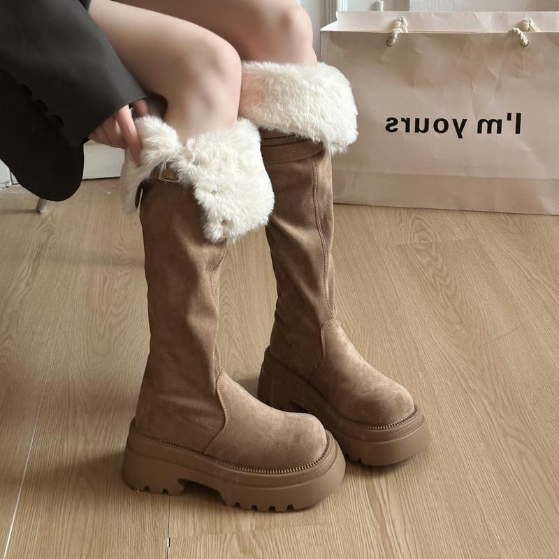 Damen weiche elastische Winter warme kalte gefütterte Schneestiefel dicker Boden rutschfest verschleißfest Outdoor Freizeit Sport hohe Baumwollstiefel