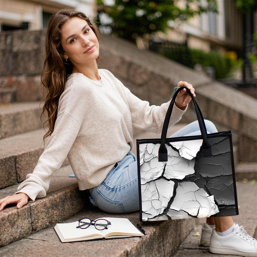 Trendy Cracked Print Tote Bag Stylish Casual Shoulder Handbag for Daily Use