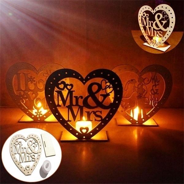 1pc Cute Wooden Heart Sharped LED Candle Lamp Table Ornament Wedding Party Festival Decor