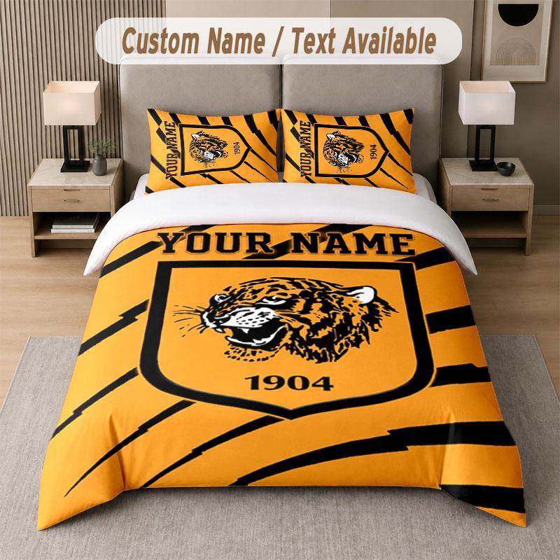 Set Biancheria da Letto Personalizzato Modello Hull FC, Stampa Nome Testo 1 Copripiumino più 2 Federe Tessile per la Casa