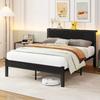 120x200 Cm Metal Frame with Storage Headboard, Single Metal Platform Bed Frame, Noise-Free, Metal Base Frame, No Box Spring Needed, Vintage Black
