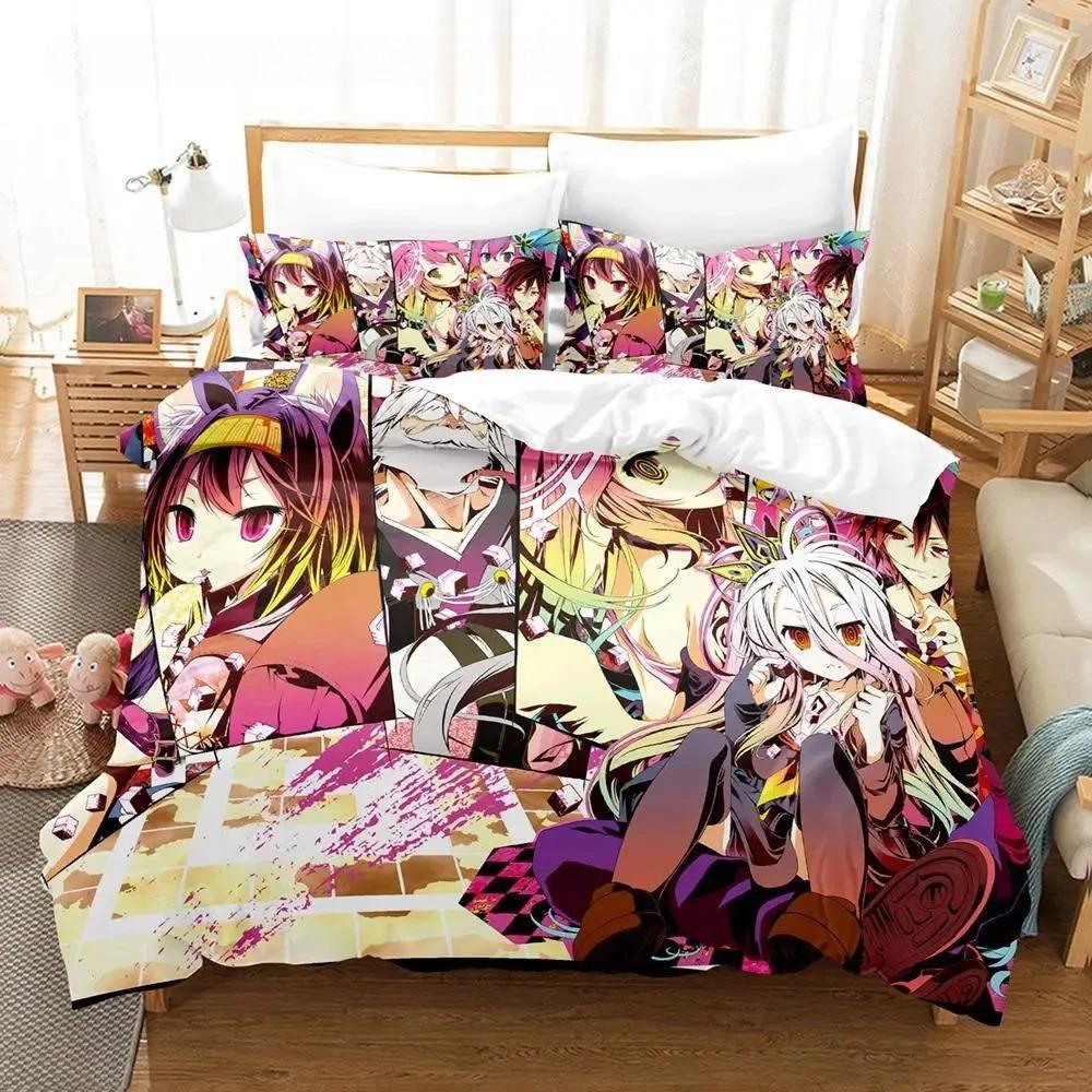 No Game No Life Bedding Set Cartoon Anime Three-piece Set Adult Boys Bedroom Duvet Cover Sets 3D Kawaii Girl