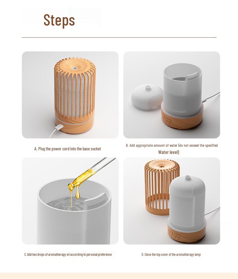 Wood Grain Ultrasonic Aroma Diffuser for Bedroom - Silent Essential Oil Humidifier