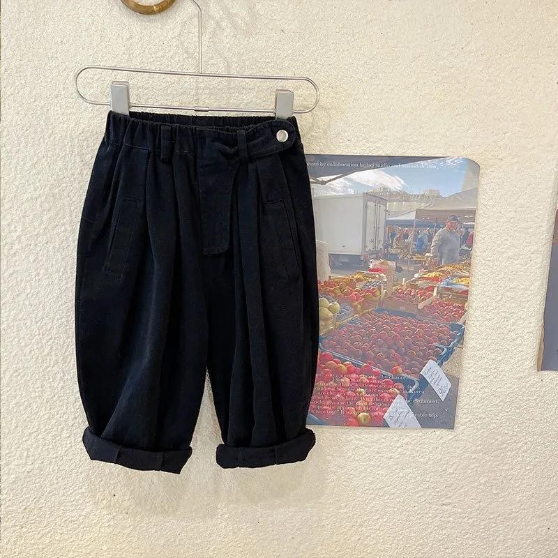 Autumn Boys Casual Pants Girls Solid Color Loose Radish Pants Kids Cotton High Waist All-match Trousers for Girls Outfits