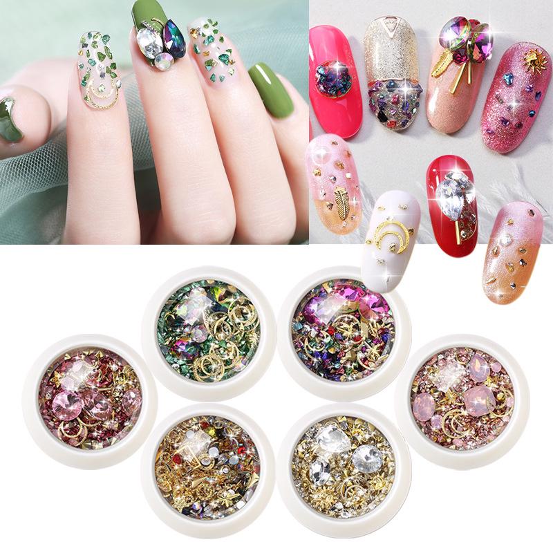 

Cross-Border Nail Art Kit: Glass Rhinestones, Crushed Stones & Gold Rivets