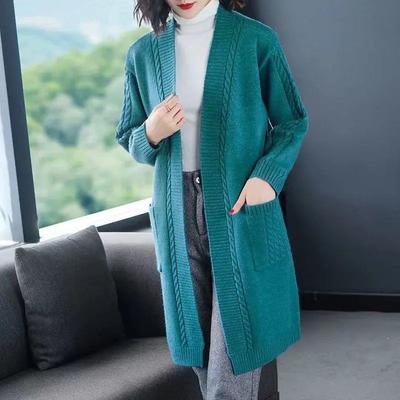 Cardigan tricotat de toamnă și iarnă, culoare uni, cu gât în V, lungime medie, pentru femei, stil coreean, modă occidentală, versatil, jachetă simplă, top