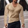 Men's Summer Long Sleeve Top Sun Protection Base Shirt Men's Large V-neck Solid Color Large Size Casual T-shirt Men