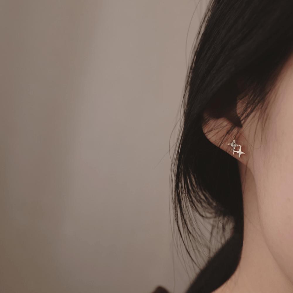 Star Stud Earrings Four-pointed Star Little Star Earrings Mini Earbone Studs