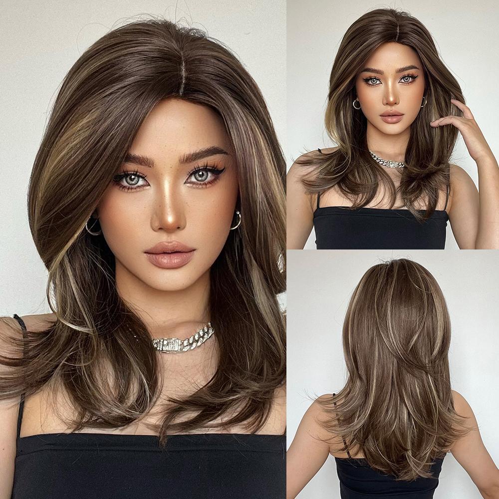 Synthetic Women s Long Wavy Wigs Brown with Blonde Wigs Natural Wavy Heat Resistant Wig for Women Party Fashion Wigs KTB
