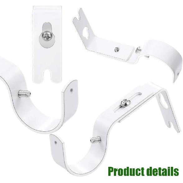 Frienda 4 Pcs Curtain Rod Support Brackets White Adjustable Curtain Rod Hangers for 1 Inch Diameter General Hardware Holders Wall Bracket Hanger