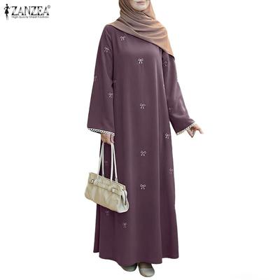 Women Casual Round Neck Long Sleeve Loose Print Dress