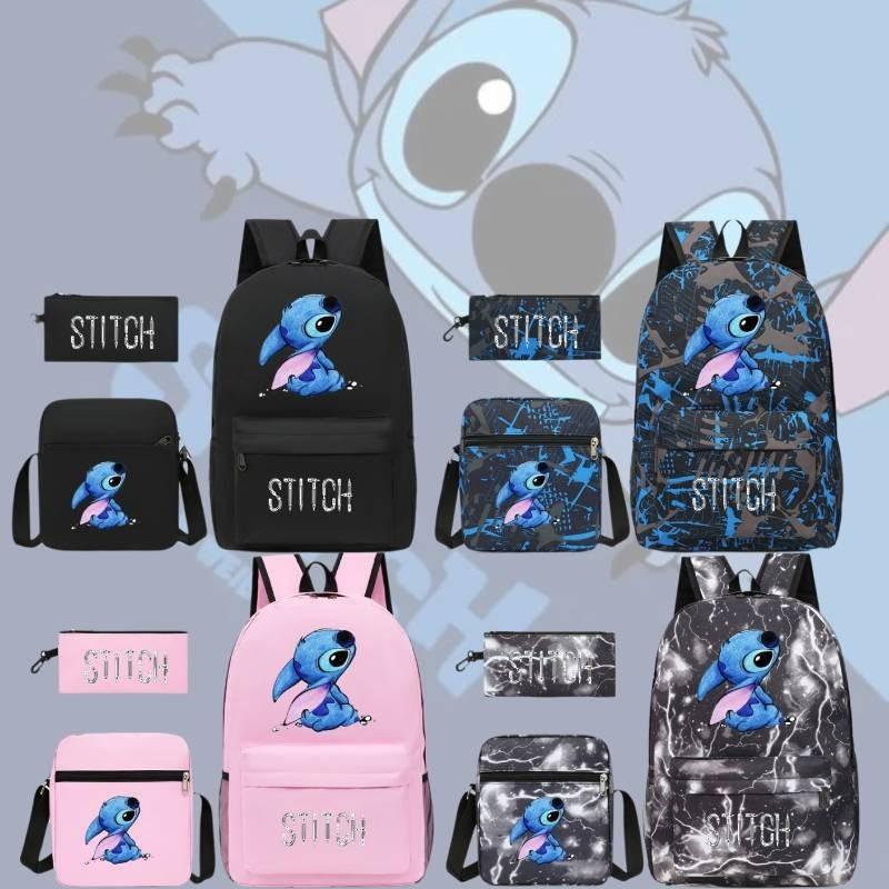 Stylish Black Stitch Backpack Set With Versatile Shoulder Bag And Pencil Case For School