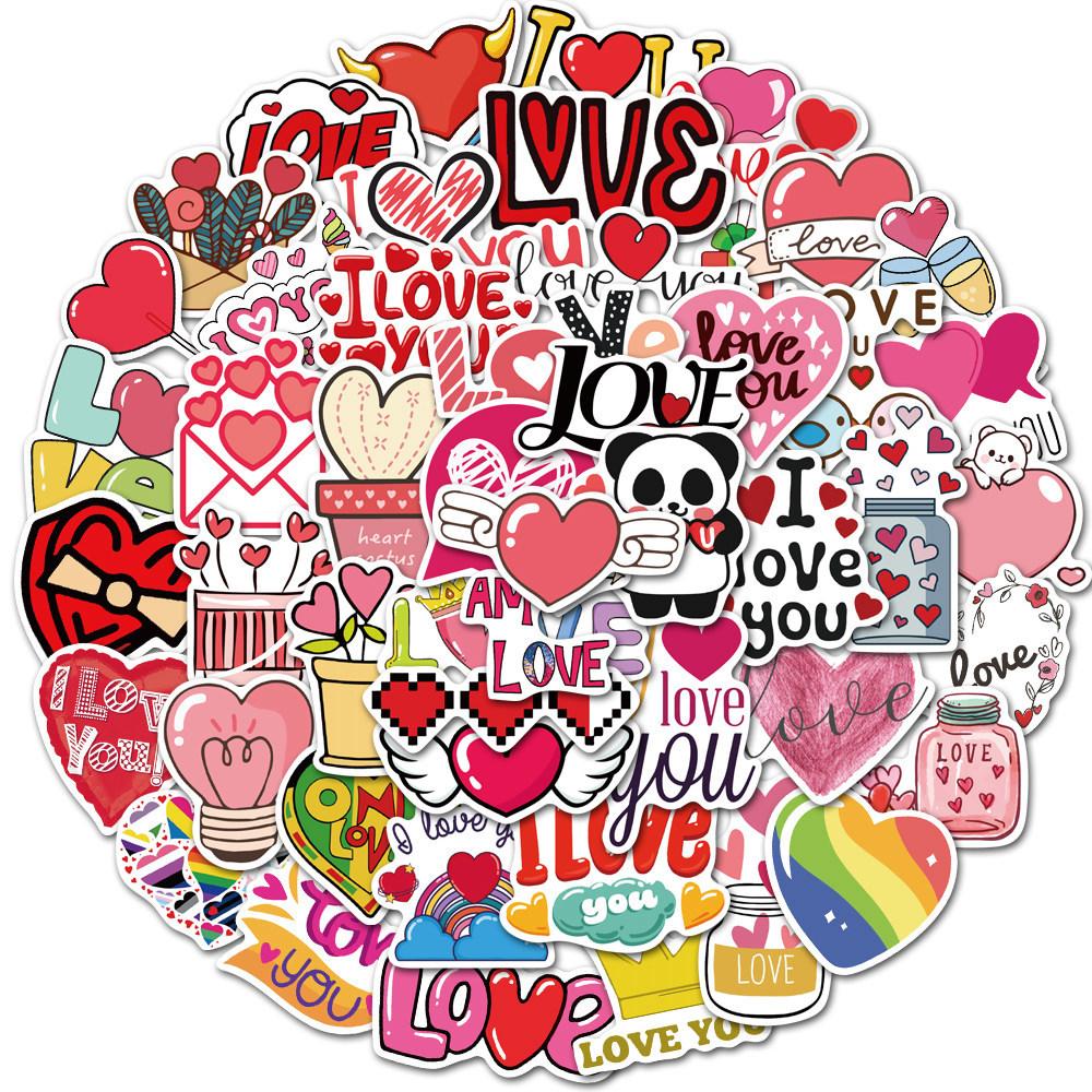 Valentine's Day 50-Piece LOVE Graffiti Stickers - Waterproof Cartoon Decorations for Luggage and Rooms