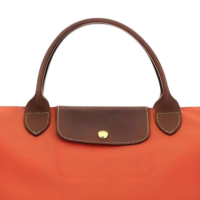 Longchamp Le Pliage Origina 30 Short Handle Snap Zipper Closure PU Canvas With Leather Trim Dumpling Tote Bag Medium Women tote bags Orange 1623089P85