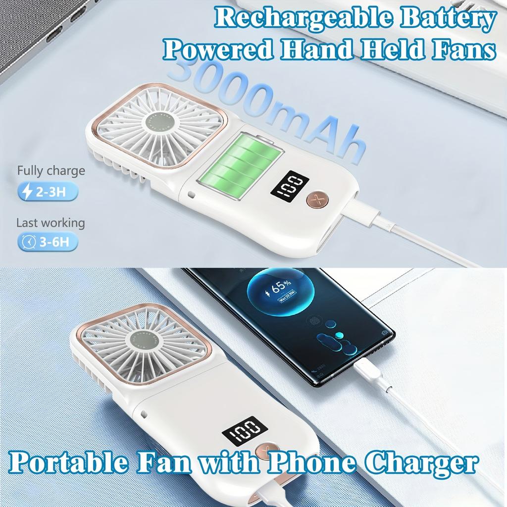 30000mAh Battery Portable Handheld Mini Fan with Digital Display Ultra-thin Folding Neck Fan USB Rechargeable 3-speed