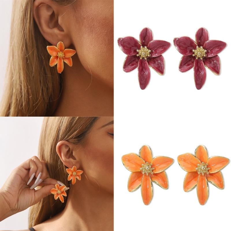 Handmade Floral Colorful Earrings Flower Earrings Stylish Enamel Flowers Drops Oil Earwear Jewelry Ornament for Women