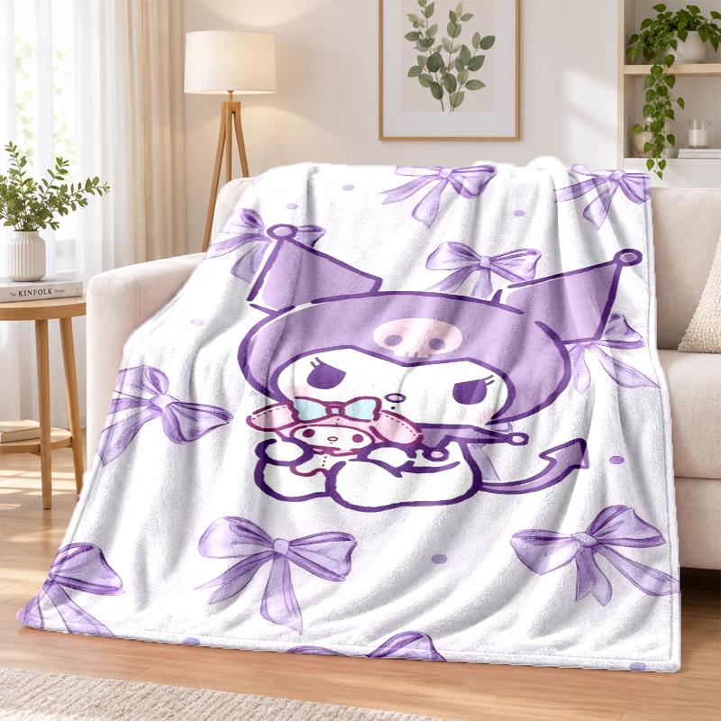 Kuromi Flannel Throw Blanket Soft Warm Cozy For Sofa Bed Indoor Home Bedroom Use