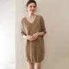 Women's 100% Cashmere Round Neck Long Knit Dress - Thickened Loose Fit for Autumn/Winter, Over-the-Knee Style.