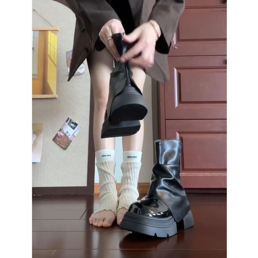 2025 Autumn and Winter New Short Boots Women's Platform Piling Boots Casual Breathable Thin Boots Fashionable Versatile Martin Boots