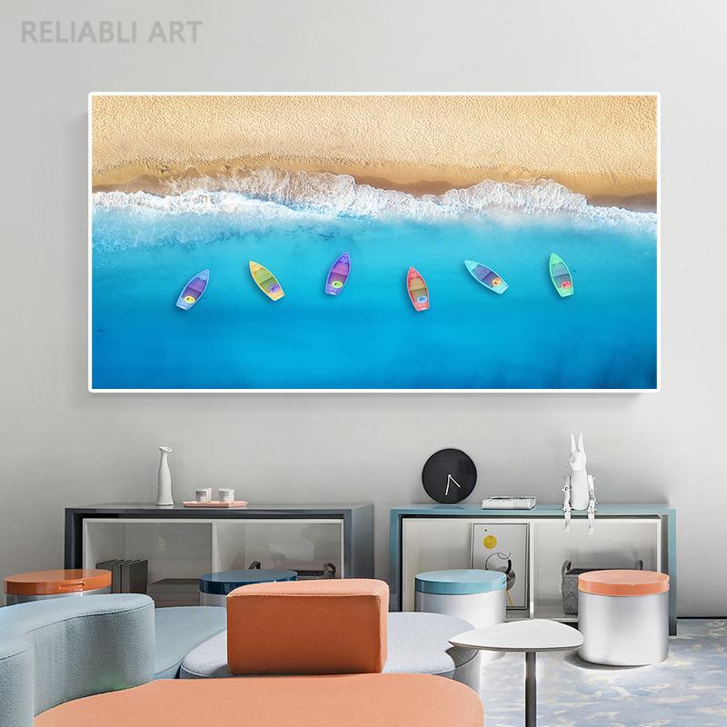 Vue Aérienne de Paysage Marin Tableaux Muraux Plage de Sable Peinture sur Toile Art Mural Affiche et Impressions de Paysage pour Décor de Salon