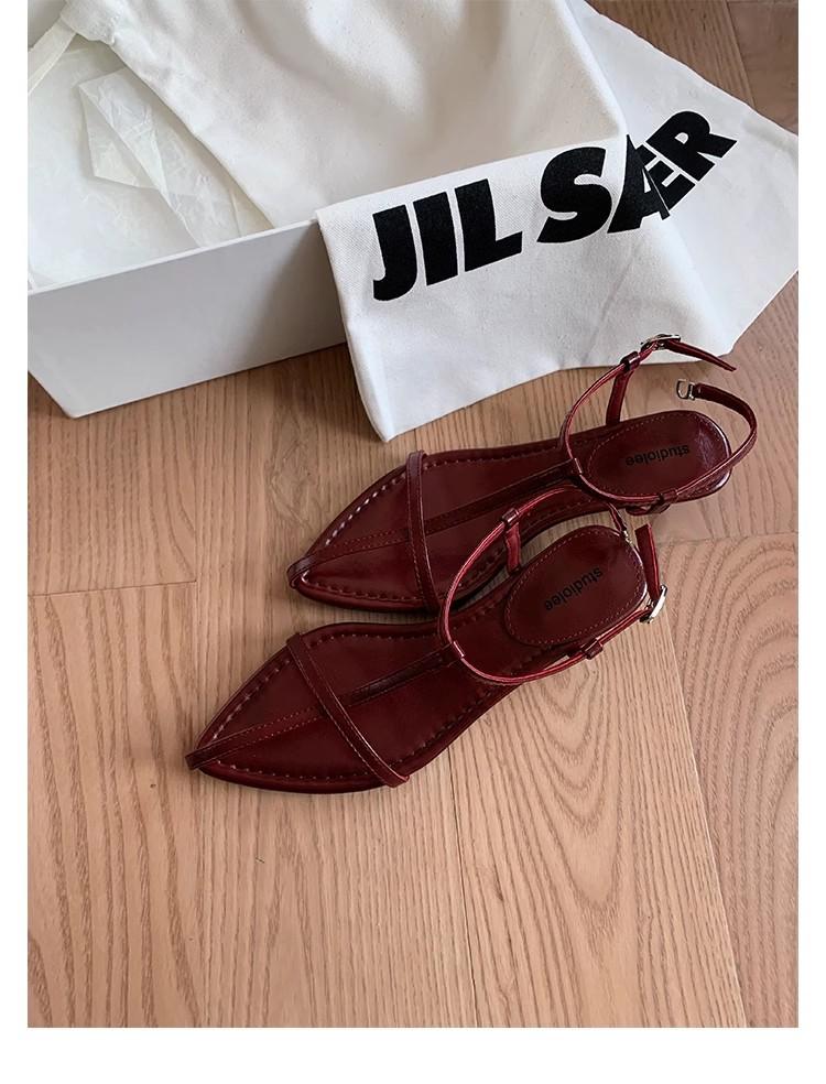 Fashion Sandals for Women in Summer 2025 Pointed Straight Thin Strap with Exposed Toe Buckle Sandals for Women  Sandalias De Mujer