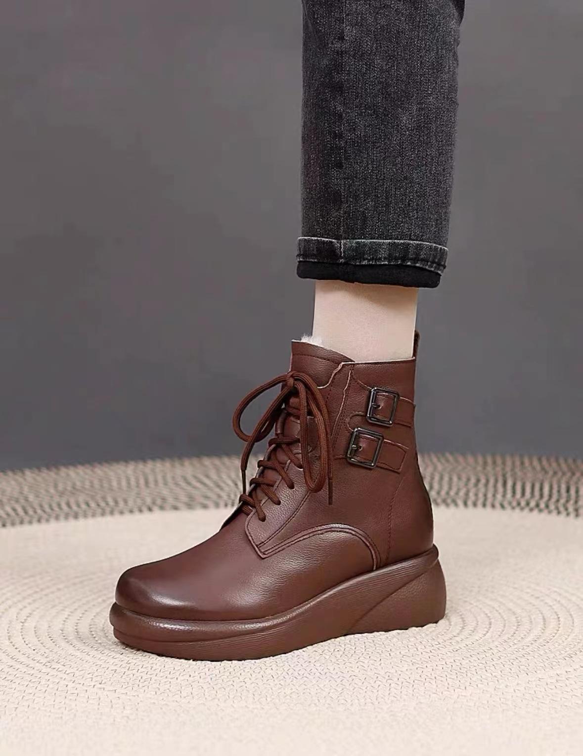 

Кожаные шерстяные зимние ботинки с мехом, интегрированные ботинки Мартина, женские зимние бархатные ботинки на толстой подошве, теплые хлопковые ботинки, хлопковая обувь 39